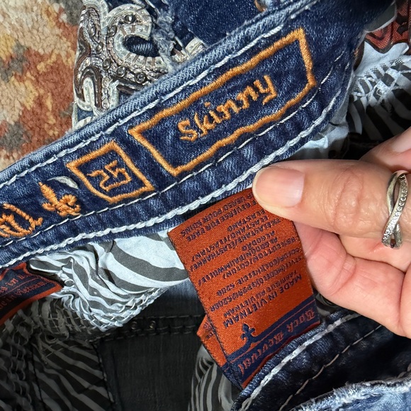 Rock Revival Jeans Size 25 Skinny Kelsie Rhinestone Thick Stitch Pockets Blue - Picture 4 of 10